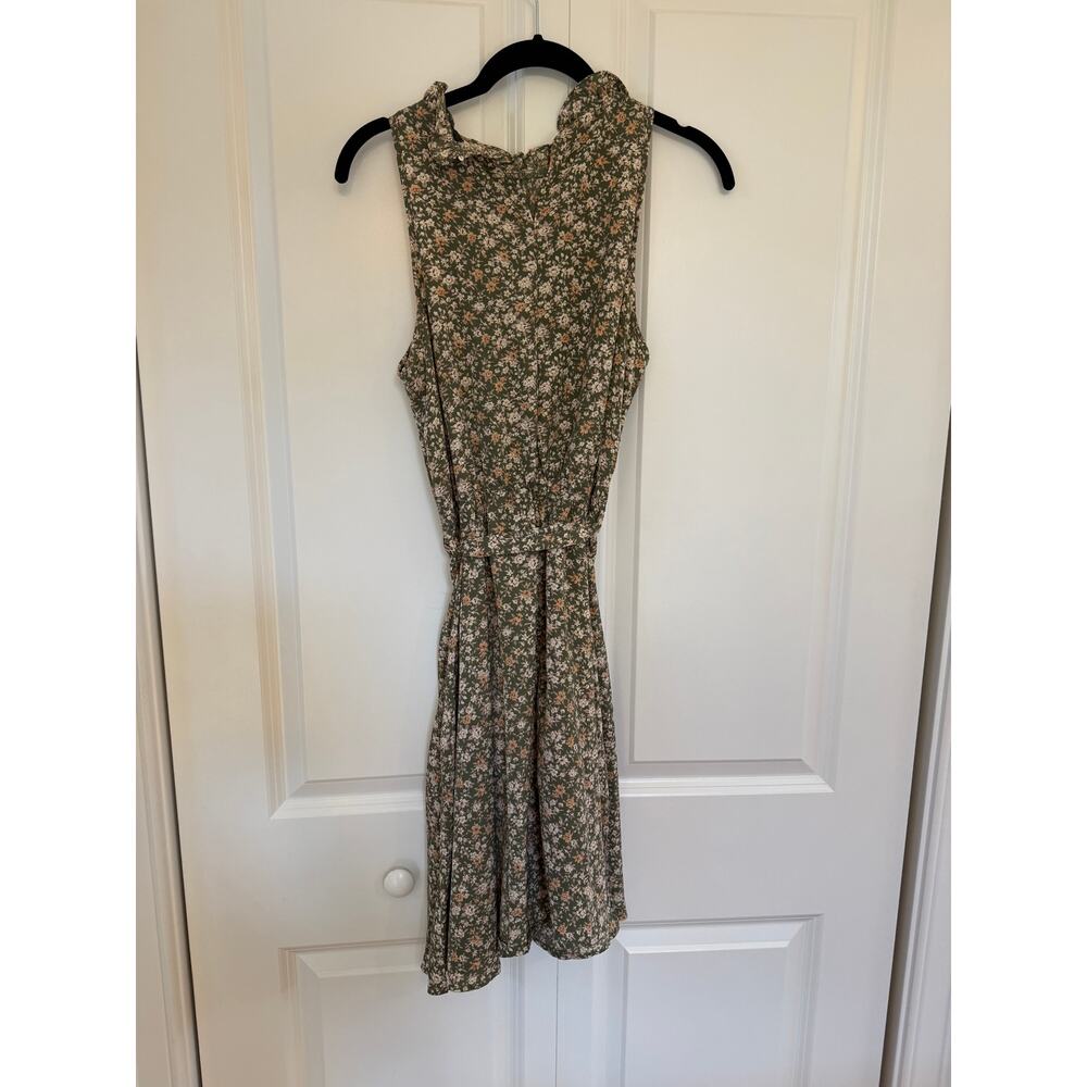 Green Ditsy Floral Sleeveless Mini Dress Cottagecore Elastic Waist Size M Y2K